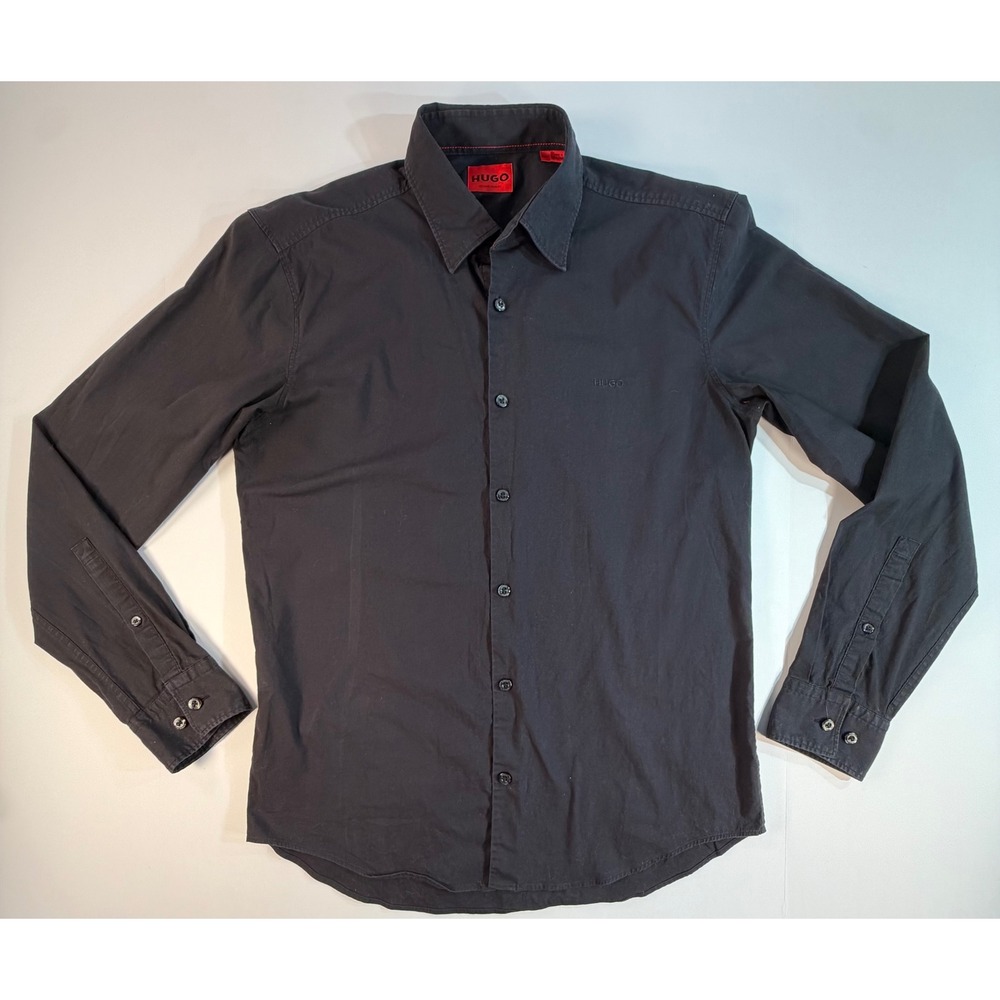 Hugo Boss Hugo Mens Casual Slim Fit Long Sleeve Button Down Shirt Black Size M